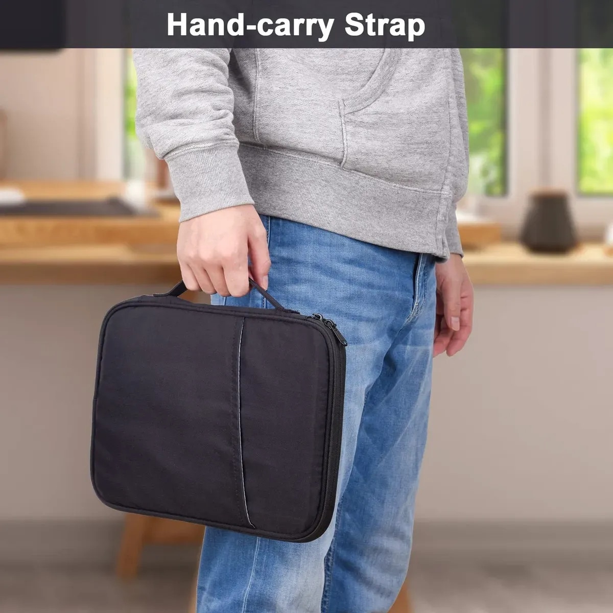 Carcasa de protectie pentru tableta, 11 inch, stocare multistrat, impermeabila si rezistenta la uzura, material Nylon, mica si portabila, Negru