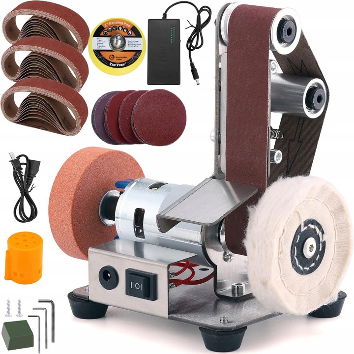 Mini slefuitor electric, Slefuitor cu banda vertical mic, Potrivit pentru lemn si metal, banda reglabila cu 7 viteze, 30 de benzi de slefuit si 20 de hartii abrazive