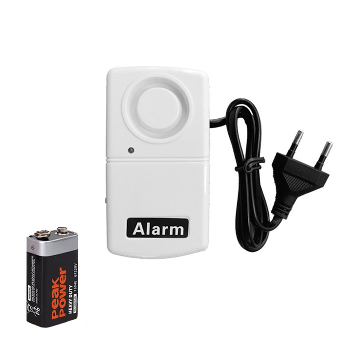 Áramszünet riasztó, AFKSMILE, LED-del, 110db, 220V, Elemmel működik, Könnyen telepíthető, Erős riasztóhang, -10 ℃ ~ +50 ℃ használható, Hordozható, Otthonra és Farmra, Műanyag, 9x5x2cm, Fehér