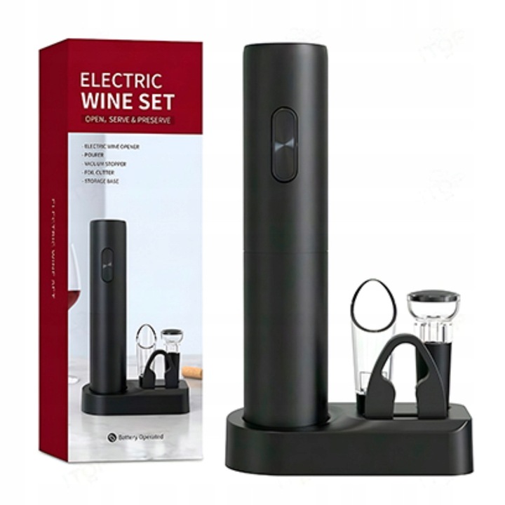 Set electric pentru vin 4 in 1 desfacator dop tirbuson turnator dop vacuum