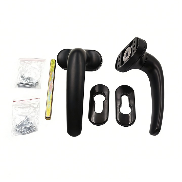 Set maner clanta usa interior cu rozeta cheie, asskanaer, Maner usa aluminiu 6 gauri prindere, Cu surub, Set complet montaj profesional, Anti rugina, Rezistenta la uzura si coroziune, Usor de instalat si curatat, Negru