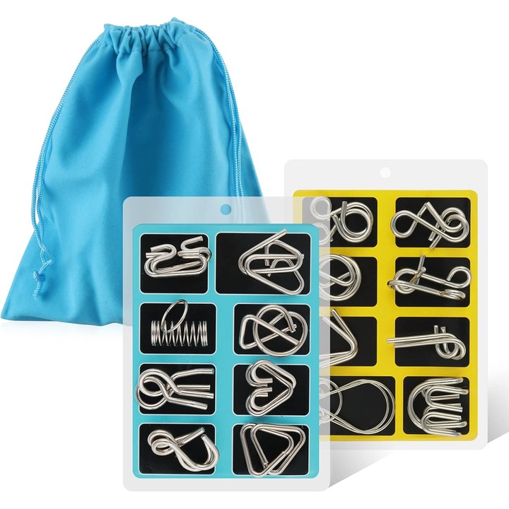Set 16 Puzzle-uri Metalice IQ, Coogam, Jocuri de Minte, Sigur pentru copii, 14+