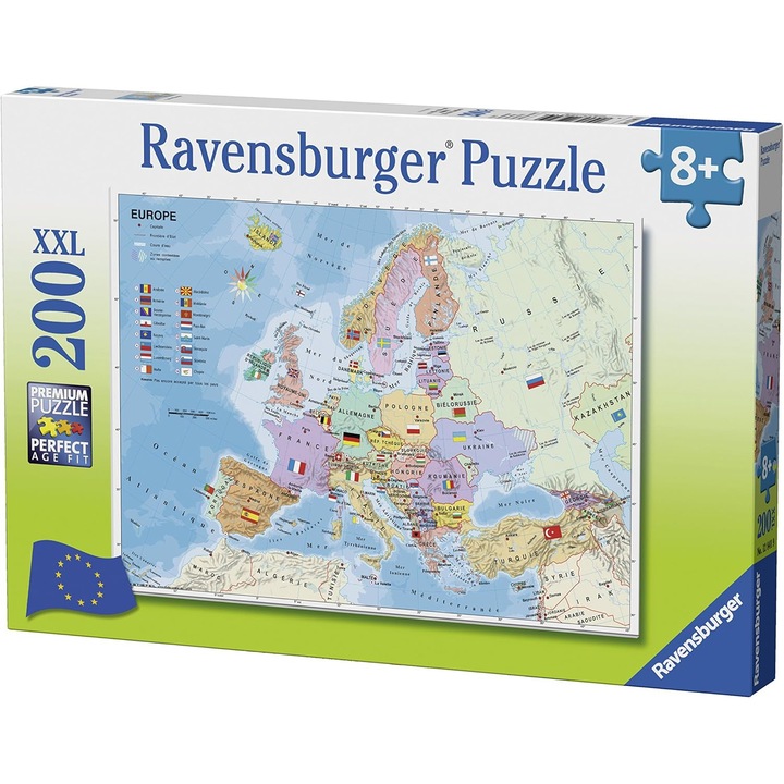 Puzzle Ravensburger 200 Piese XXL Harta Europei, pentru 10 ani, piese mari