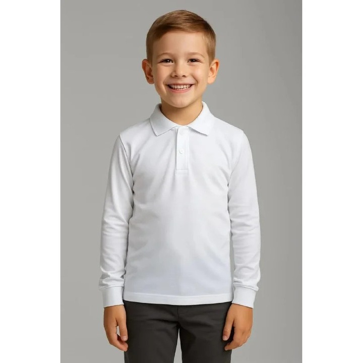 Tricou polo din bumbac pentru copii, cu maneca lunga