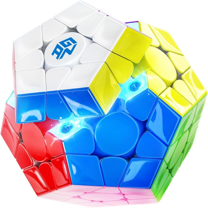 Cub Rubik GAN Megaminx Maglev V2, 160 magneti, negru UV, joc de inteligenta, pentru 6 ani+