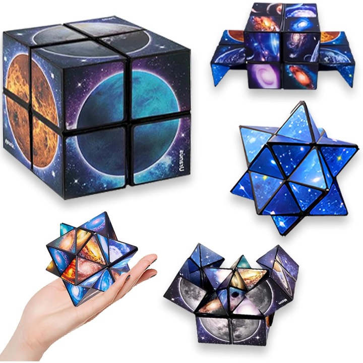 Cub Magic Infinity 2 în 1, TenaLucy, design cer stelat, puzzle 3D, 5.5x5.5x5.5cm