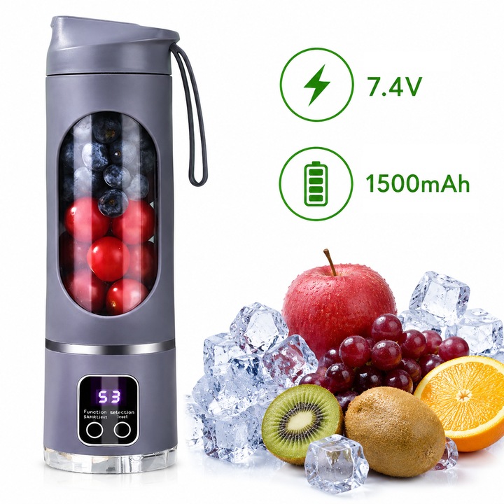 Blender portabil electric fara fir, culoare violet, 7.4V, 1500mAh, autonomie lunga, putere imbunatatita, capac dublu – cana de suc mini pentru mixare, potrivita pentru acasa si calatorii