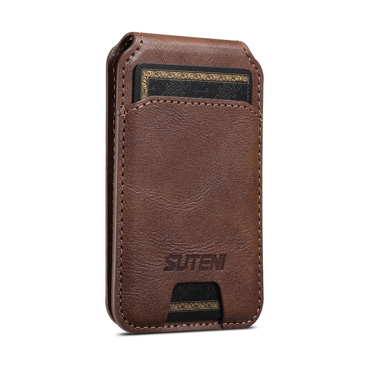 Portofel telefon magnetic, ZGGZERG, potrivit pentru iPhone/Android.compatibil cu MagSafe, atasare magnetica, piele PU ultra-subtire, maro