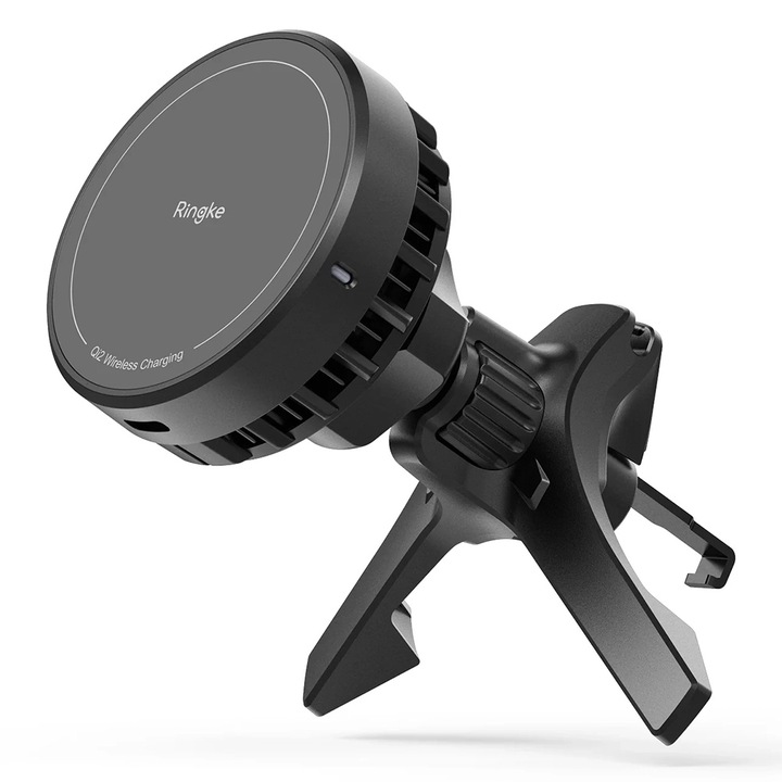 Autós tartó szellőzőrácshoz vezeték nélküli töltéssel, Qi2, 25W - Ringke Peltier - Fekete