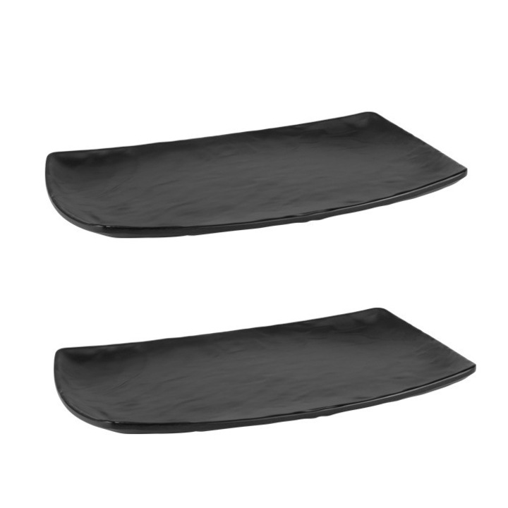 Set 2 platouri melamina dreptunghiular Carre Matt Black 20x33xh2, 5cm