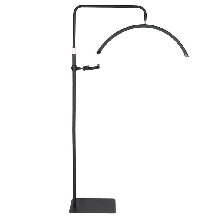 Lampa profesionala cosmetica LED pentru make-up tip semiluna KESNUP, ideala pentru extensii de gene, manichiura, tatuaje, studiouri, telecomanda, putere 36 W, lumina calda / neutra / rece, 7 moduri iluminare, rotire 360°, inaltime 140 - 180 cm, Negru