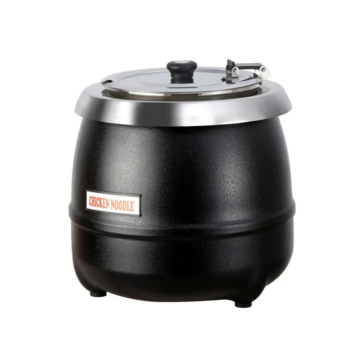 Електрически нагревател за супа CombiSteel, Soup Kettle, 10 л, O 36 см, За HoReCa, Техника bain-marie, Равномерно нагряване, Подвижен контейнер, 12 степени на мощност, Механичен контролен панел, Херметичен капак, Неплъзгаща се основа, Черен