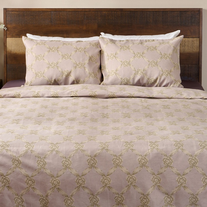 Set lenjerie de pat 4 piese DECOMEX LISO 103 roz, crem 200x220cm