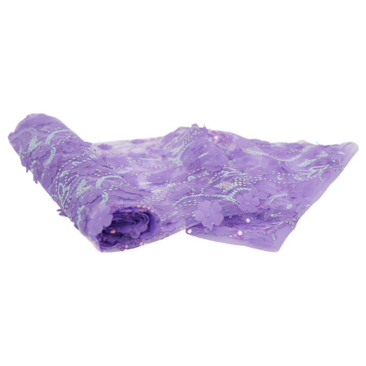Material textil Tul cu paiete, model 11, Culoare Violet, 100% poliester, Dimensiuni 50cm x 130/135cm