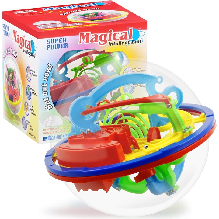 Mingea Labirint 3D, Meanju, 100 nivele, joc de dexteritate, design compact
