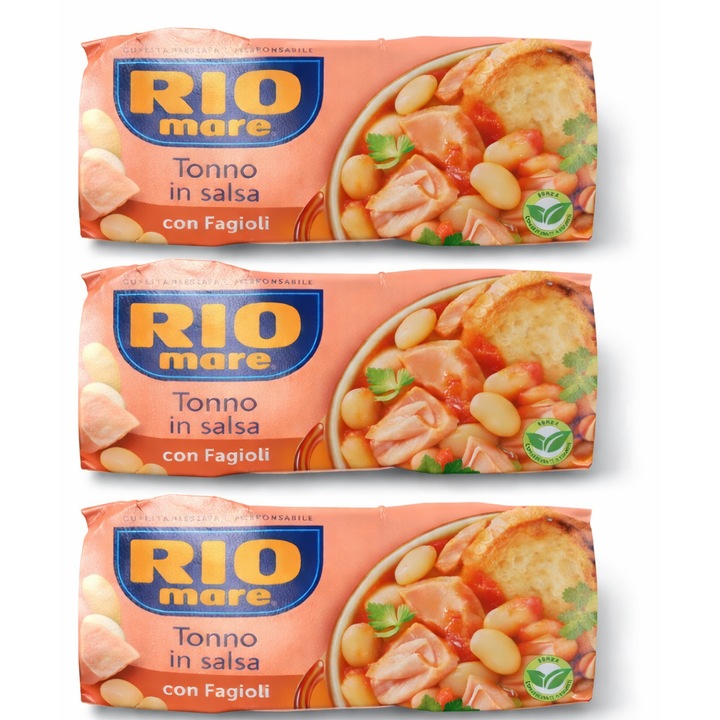 Set 3 x Conserve Rio Mare Ton de Ton în Sos cu Fasole, 2 x 160 g fiecare, 960 g