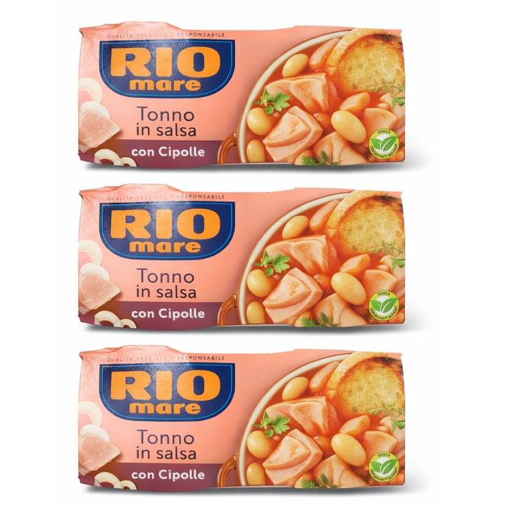 Set conserve Rio Mare Tonno in Salsa con Cipolle, 3 seturi x 2*160 g, ton premium, gata de consum