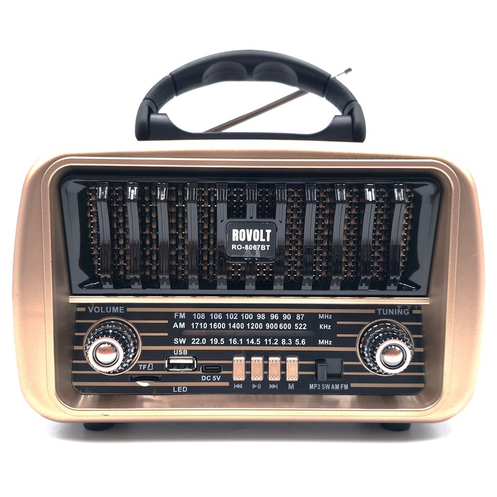 Radio Rovolt® RO-8067BT, Design Vintage, AUX, Bluetooth, USB/TF Card, TWS, FM/AM/SW