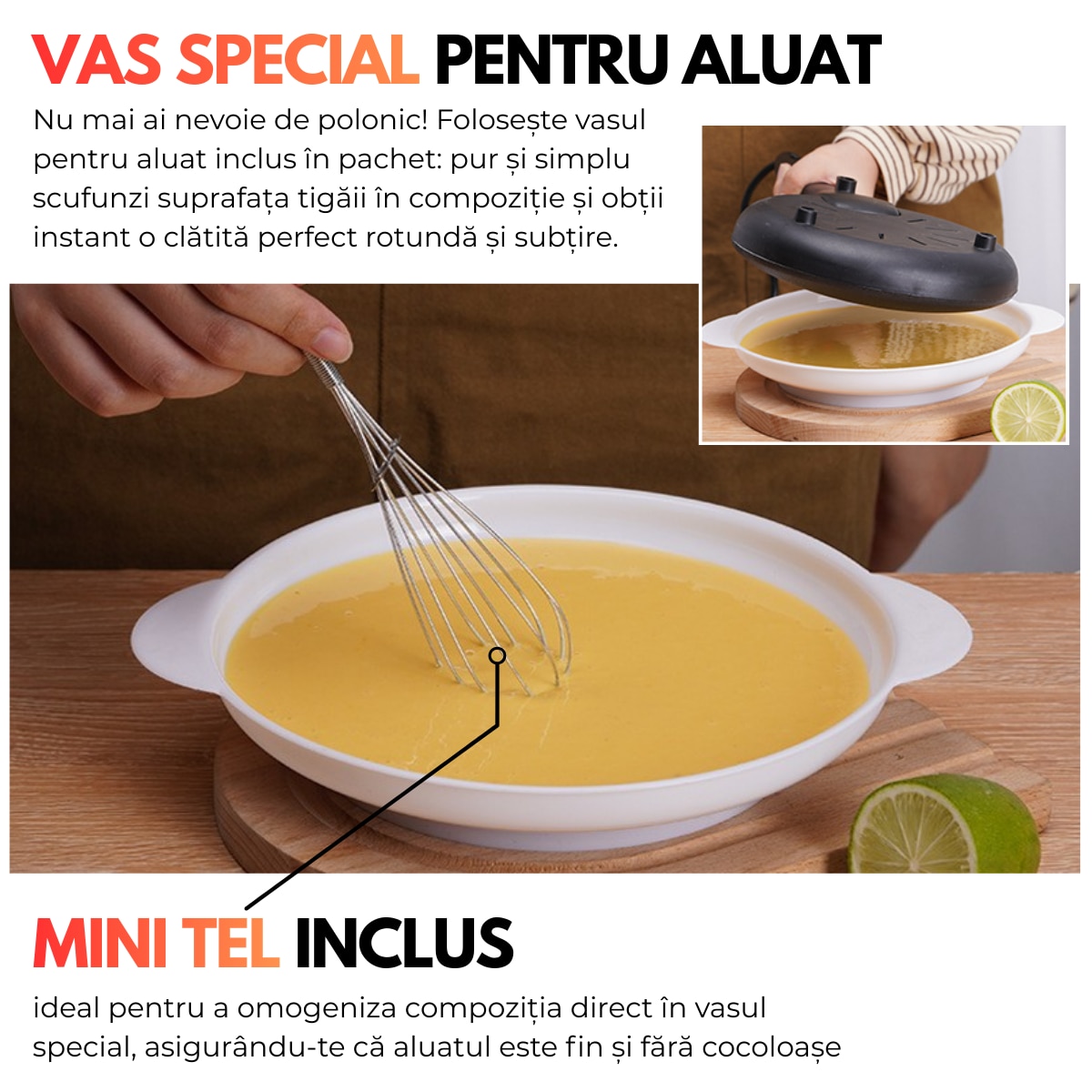 Tigaie Electrica pentru Clatite, Include Vas pentru Aluat si Mini Tel ...