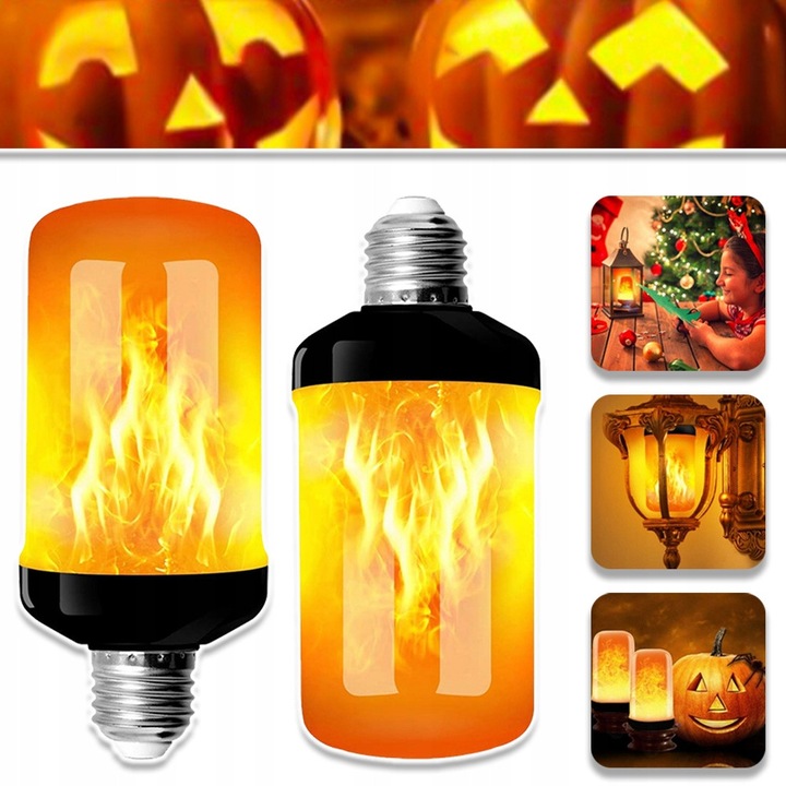 Лампа с пламък, LED крушка с мигащ ефект, 4 режима на осветление, декоративни лампи за вътрешна/външна употреба за дома/градината, Хелоуин, Коледа, 5W E27 (Пакет от 2)