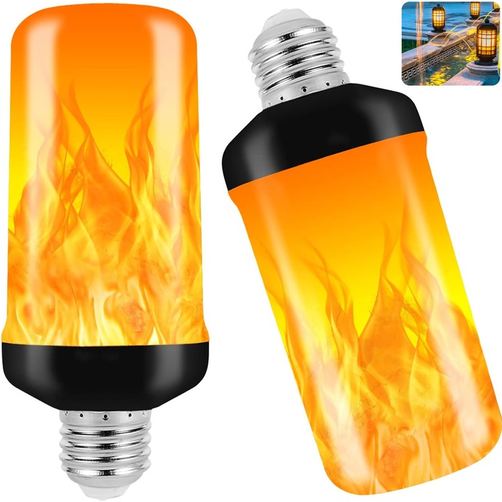 Комплект 2 LED крушки, asskanaer, LED крушка с ефект на пламък, 4 режима, Топла светлина, 200 lm, 1400 k, 1.8 w, 85-265 v, Енергиен клас 1, Декорации за Хелоуин за интериор/екстериор, Пластмаса, 13.5*6.5 см, Кехлибар