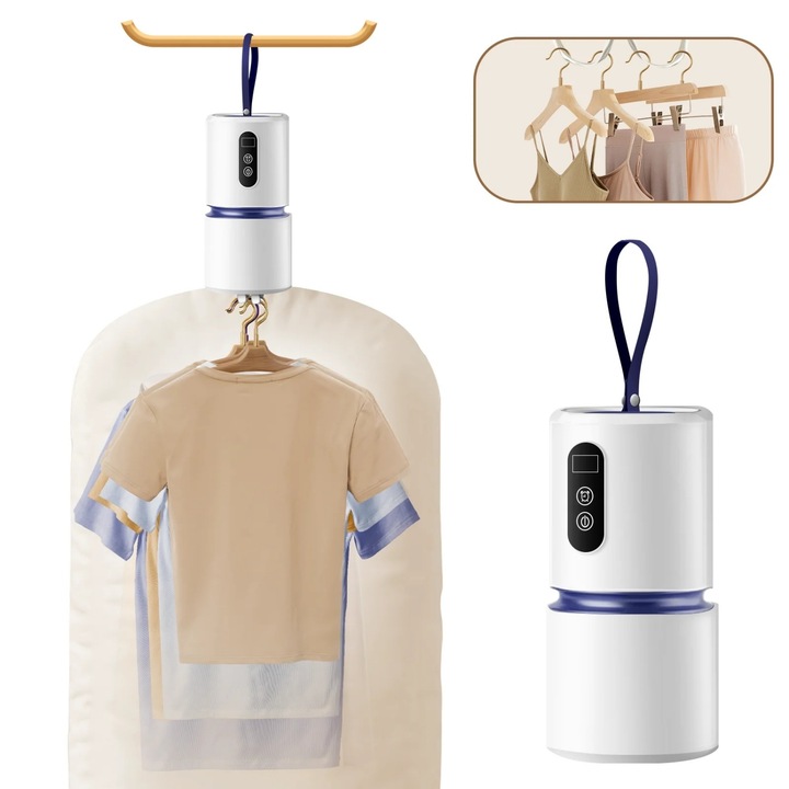 Összecsukható hordozható ruhaszárító, MOSMAOO®, Táskával együtt, 5 KG kapacitás, Gyors szárítás állandó hőmérsékleten, Csendes, 360°-os meleg levegő keringetés, 85×85×166mm, Fehér