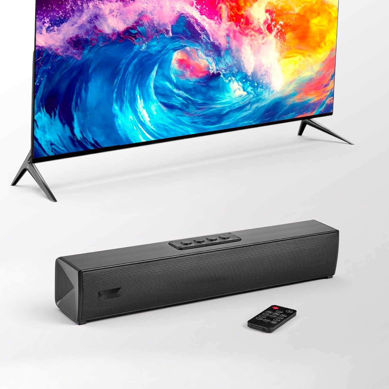 Bara de sunet pentru TV, Soundbar 2.0 canale, Putere 80 W, Bluetooth si AUX, Lungime 45 cm, Cu telecomanda, Compatibila cu PC si proiector, Sunet surround