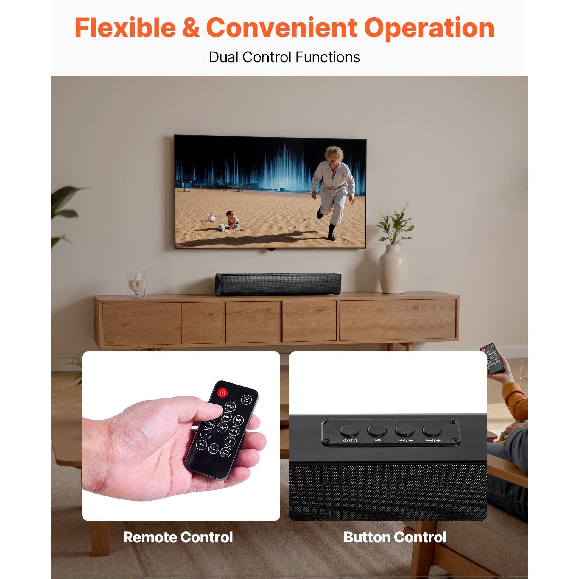 Bara de sunet pentru TV, Soundbar 2.0 canale, Putere 80 W, Bluetooth si AUX, Lungime 45 cm, Cu telecomanda, Compatibila cu PC si proiector, Sunet surround
