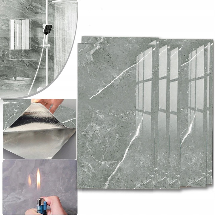 Комплект 10 x Декоративни самозалепващи плочки YOUKUKE®, 60x30 см, имитация на мрамор, дебелина 2 мм, размери, идеални за вътрешни довършителни работи, лесни за нанасяне и с елегантен дизайн, Черни
