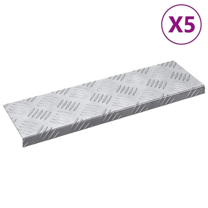 Set Trepte Dreptunghiular 5 pcs vidaXL, Argintiu 60 x 18 cm Aluminiu