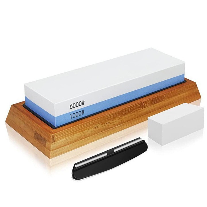 Kit Ascutire Cutite cu Piatra, Zeguer, 2 Granulatii, 1000/6000, Include piatra de reparare, ghidaj unghiular