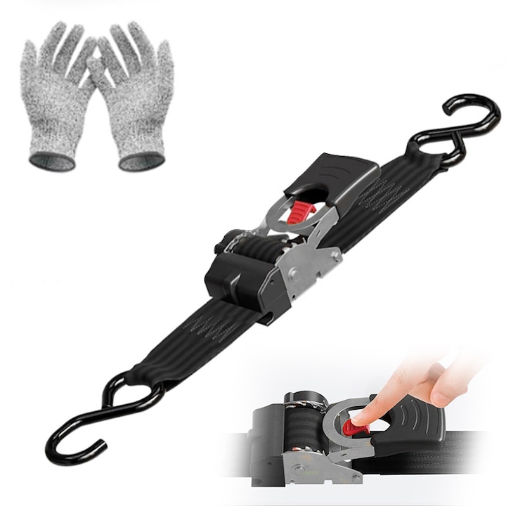 Set chingi cu clichet pentru marfa, 25 mm x 3 m, carlig 10 mm, max 750 kg, Chinga Ancorare, Unitrailer, Cu tensionator, Universala