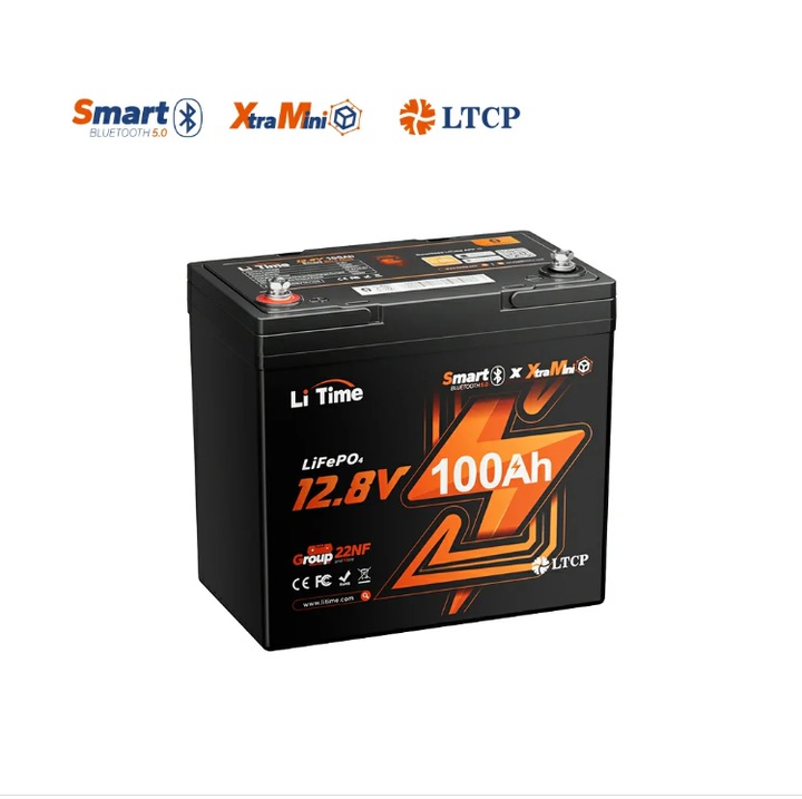 Baterie mica LiFePO4 12V 100Ah Xtra-Mini Bluetooth ciclu adanc LiTime 229 x138 x208 mm (group 22NF)