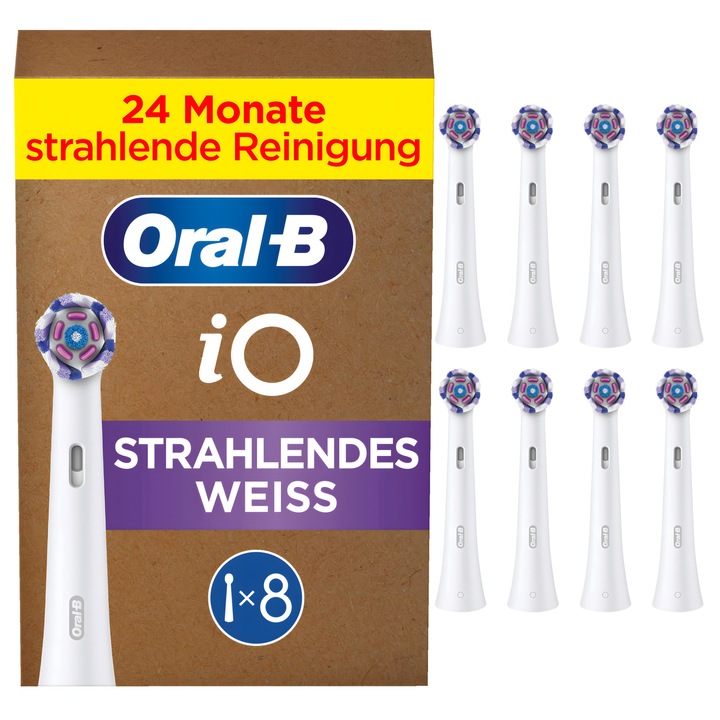Rezerve periuta de dinti Oral-B iO Radiant White, 8 buc, Alb, pentru igiena orala eficienta