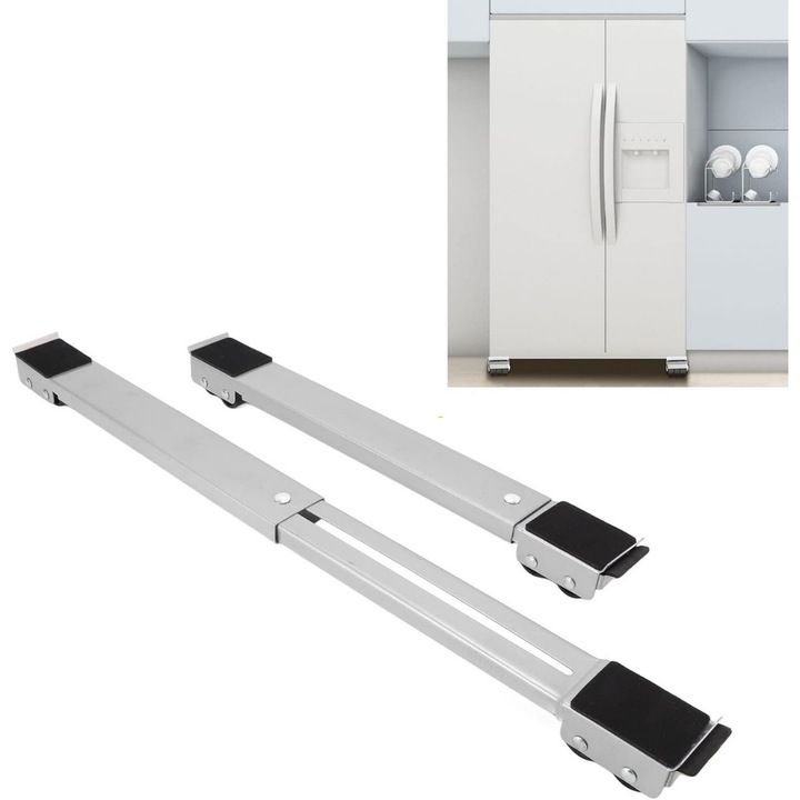 Dispozitiv Cu Roti Macvi® pentru Mutare Frigider si Electrocasnice, Suport Mobil Extensibil din Metal 45–70 cm, Roti Duble Rezistente, Sistem Anti-alunecare