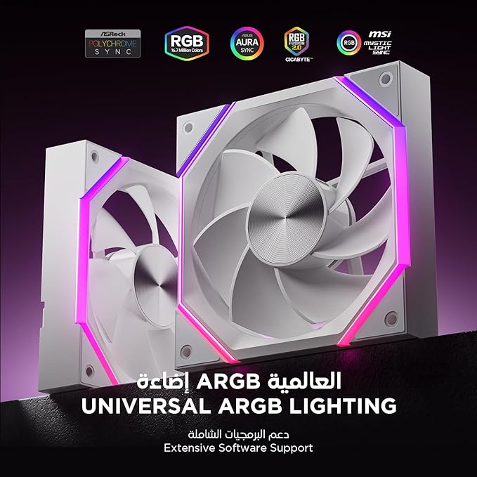 AsiaHorse NyotaUltra PC ARGB ventilator 120 mm RGB Daisy Chain HDB 58,5 CFM/ 2000 tpm 2.07MMH2O 4-pins PWN ARGB 5V 3-pins ventilator voor Asus Aura MSI 3 stuks