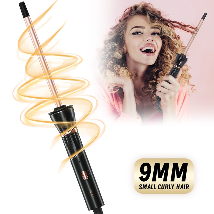 Ondulátor, BYONDSELF®, 9 mm-es hajsütővas, afro loknikhoz, kerámia technológia égésgátló védelemmel, 10 mp gyors felmelegedés, 2 hőmérsékleti fokozat, állítható hőmérséklet 220°-ig, fekete/rózsaarany