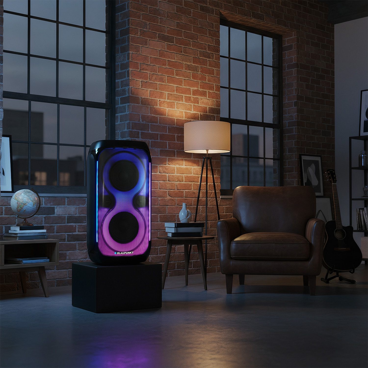 Difuzor Blaupunkt Party Box, iluminare LED, Bluetooth, USB si AUX, radio FM, functie karaoke, telecomanda, autonomie pana la 18h, PB60X