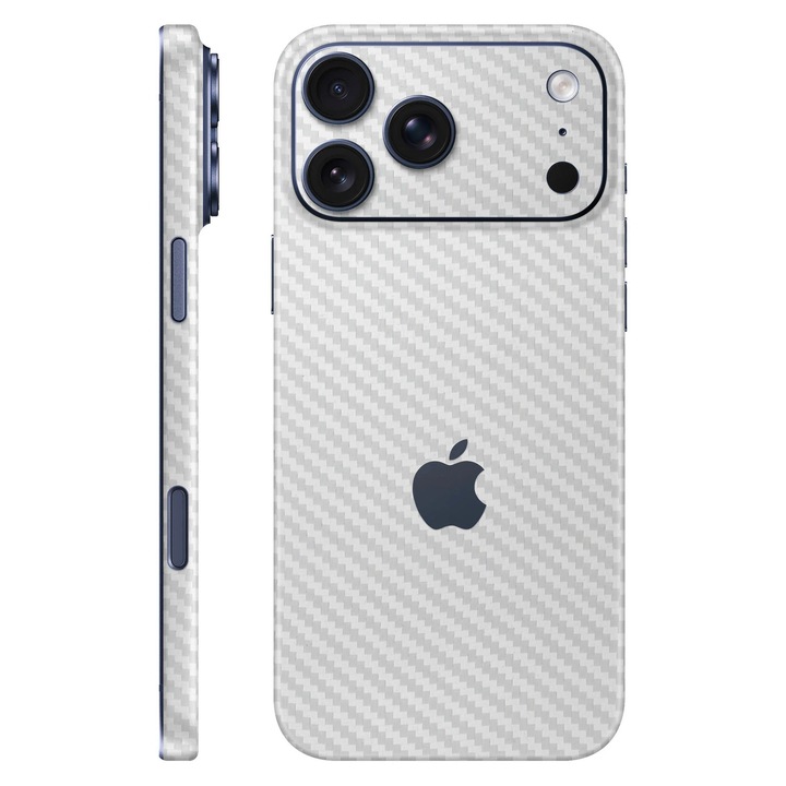 Folie de protectie pentru iPhone 17 Pro Max, Colectia Elegans, Skin Spate cu laterale unite, Carbon Alb