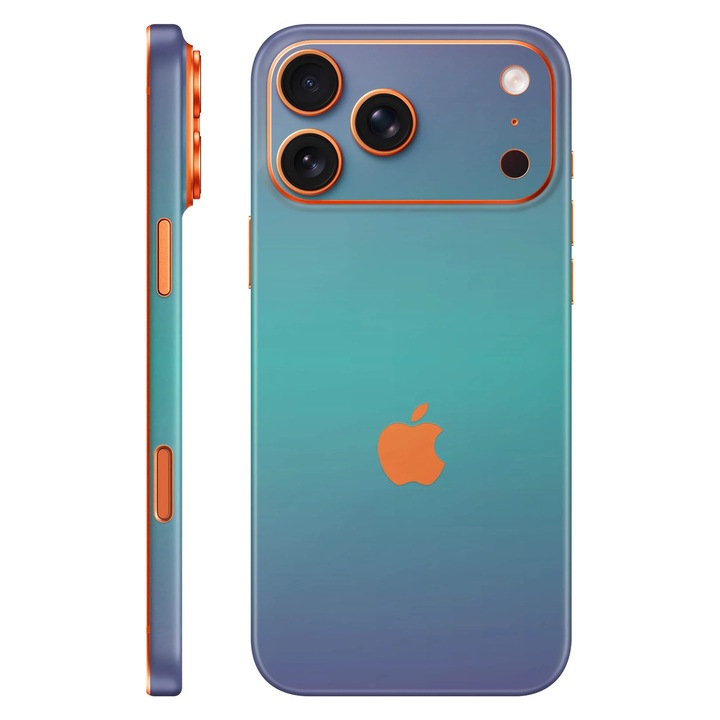 Folie de protectie pentru iPhone 17 Pro, Colectia Unique, Skin Spate cu laterale unite, Cameleon Turcoaz-Lavanda