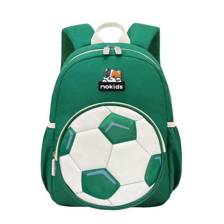 Ghiozdan copii JOYSTOS Verde model Minge Fotbal, Gradinita, A4, Benzi Reflectorizante, 2-5 ani