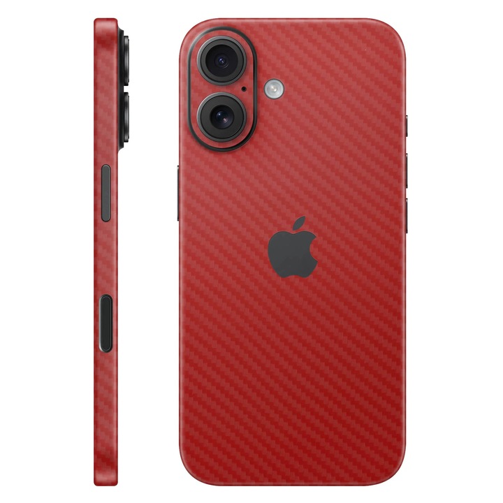Folie de protectie pentru iPhone 17, Colectia Elegans, Skin Spate cu laterale unite, Carbon Rosu