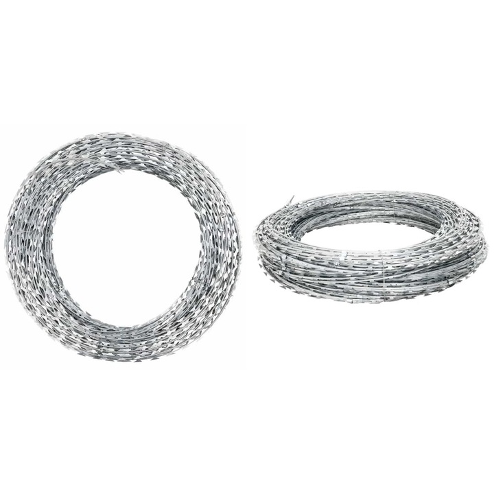 Sarma ghimpată BTO-22 Concertina, 100m, oțel galvanizat, 45cm diametru, 22x15mm dimensiuni lame