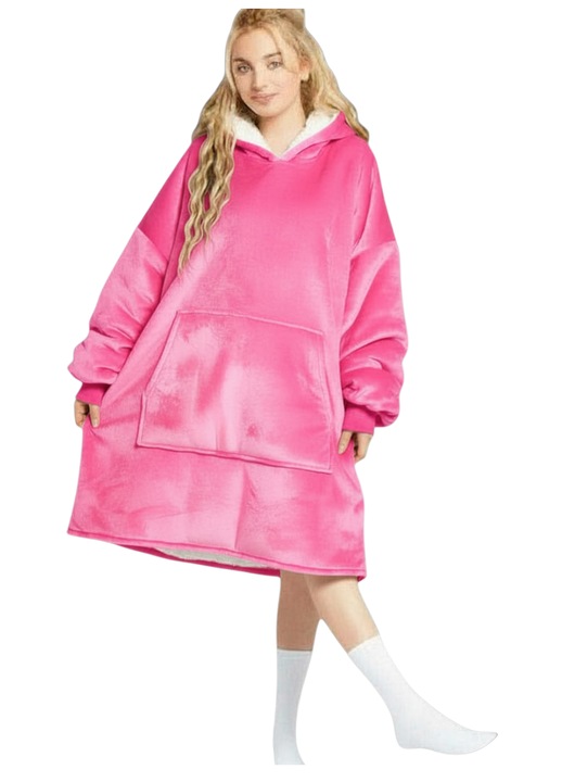 Patură Huggia Huggle Hoodie, roz, mărime universală, cu glugă și maneci