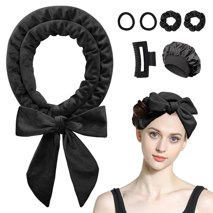 Set de ondulare de noapte, cleme antiderapante, negru, pentru par mediu si lung