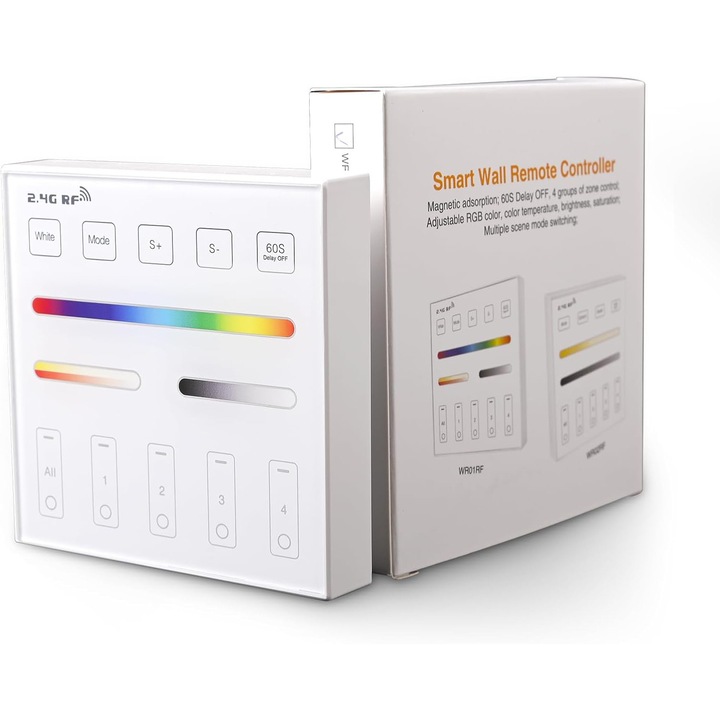 Telecomandă wireless 2.4G THUNGCIT, control 4 zone, ecran tactil, multicolor, montabilă pe perete