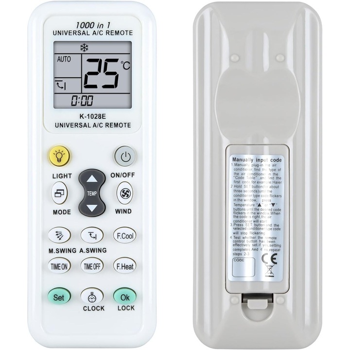 Telecomandă universală aer condiționat GOUYESHO K-1028E, ABS, butoane silicon, compatibilitate extinsă