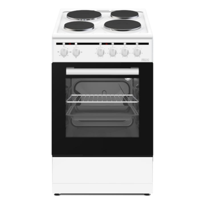 Aragaz electric PKM 50 cm, 4 arzătoare, alb, cuptor 48 litri, eficiență A+++