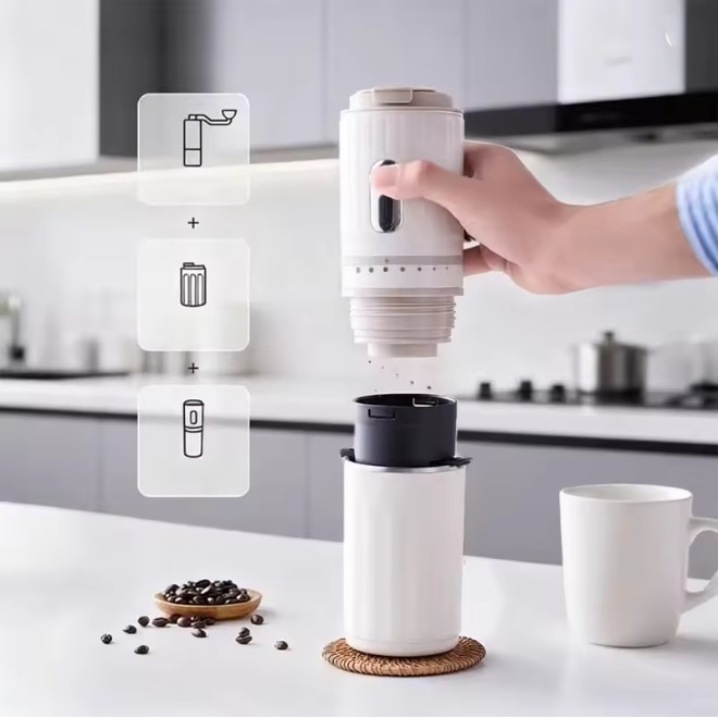 Cafetiera electrica portabila cu capsule si macinare, espresso, cafetiera, calatorie si masina, punch manual, cafetiera portabila in aer liber