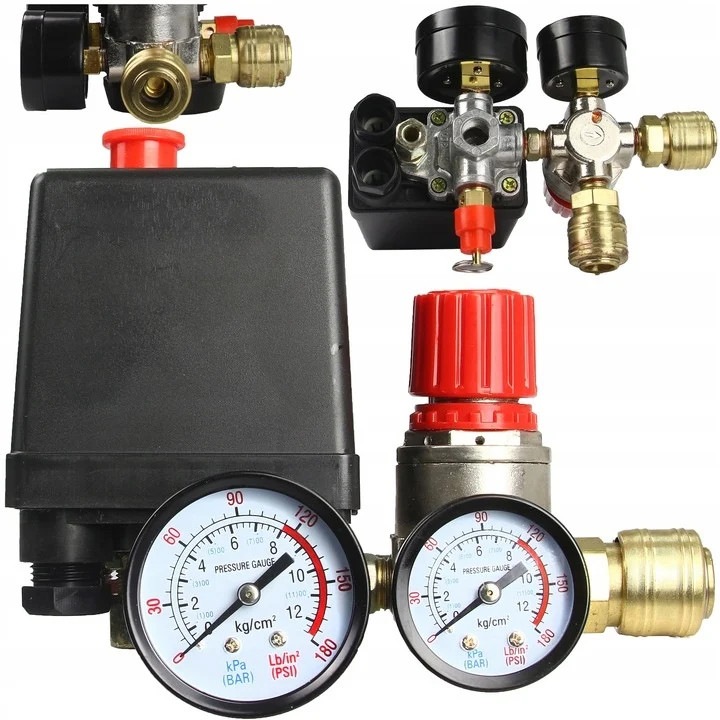 Presostat compresor aer MaxRom, cu 2 manometre, conectori rapizi, 220V